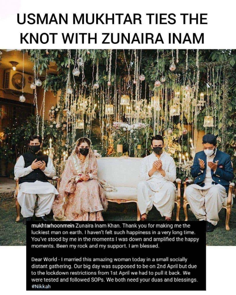 Usman Mukhtar Wedding Pictures With His Wife Zunaira Inam