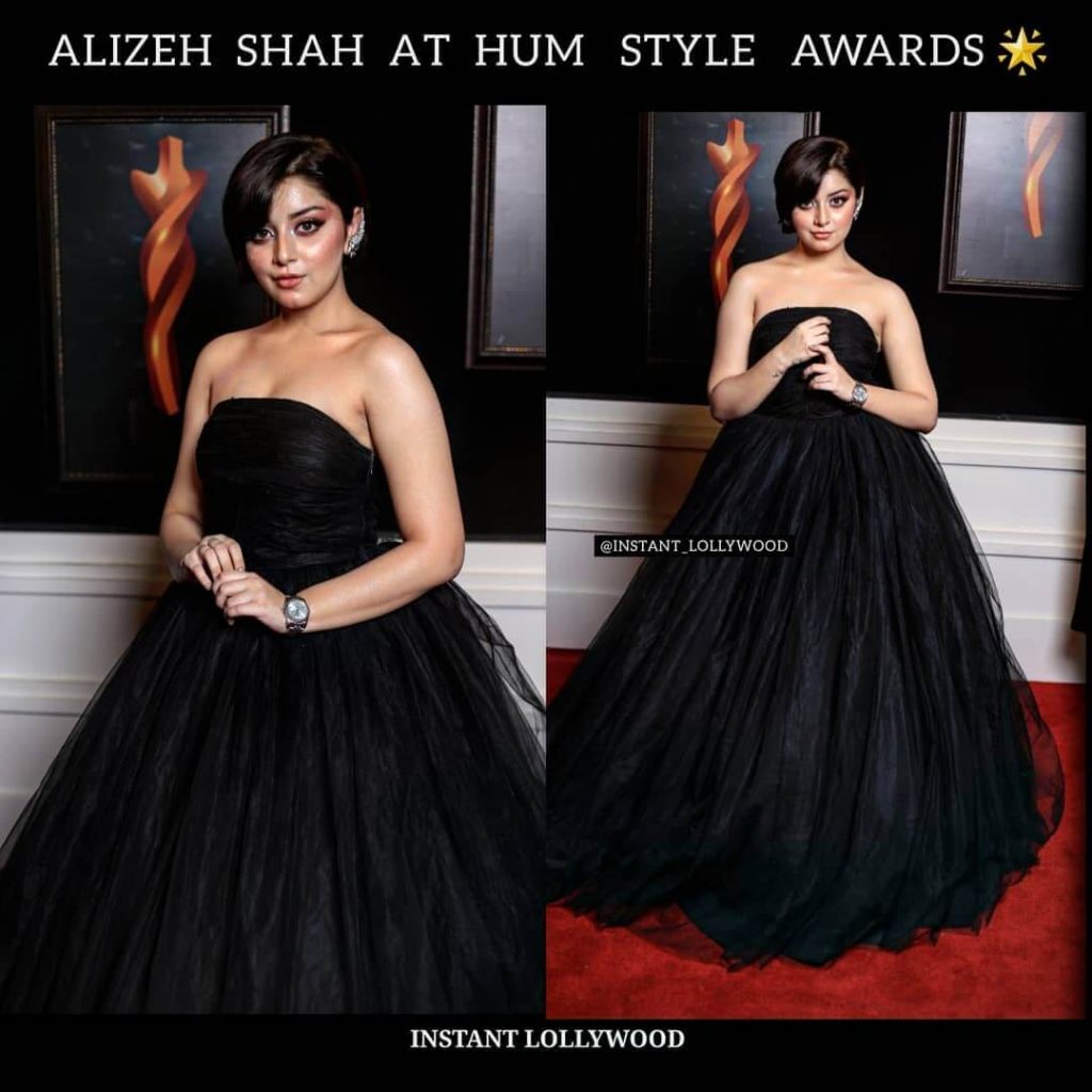 Beautiful Pictures of Alizeh Shah Wearing Black Gown in HUM Style Awards 2021