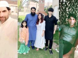Misbah Ul Haq poses with wife Uzma Khan, kids Faham and Noriza