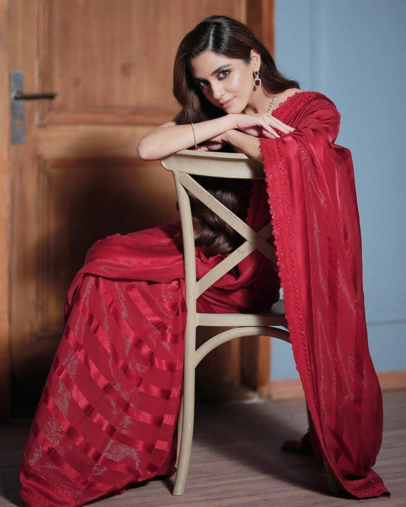Maya Ali sizzles in red saree during her styling session