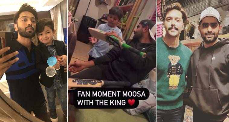 Watch video Babar Azam presents autographed bat to Fahad Mustafa son Moosa