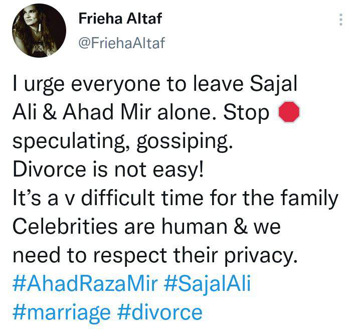 Celebrities standing in favor of Sajal and Ahad after their divorce