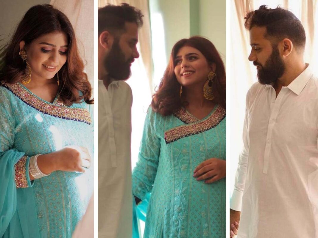 PICS Pregnant Anumta Qureshi cradles her baby bump as she celebrates EID with husband; Mom-to-be glows in her stunning blue outfit!