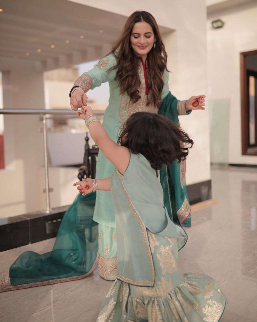 Aiman Khan, Amal Muneeb, and Muneeb Butt looking radiant on the second day of Eid