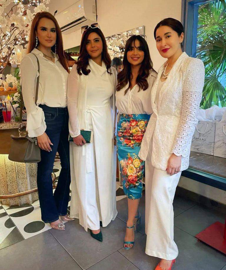 Saboor Aly's arrival at her makeup artist friend Sara Ali's cosmetics line brunch party