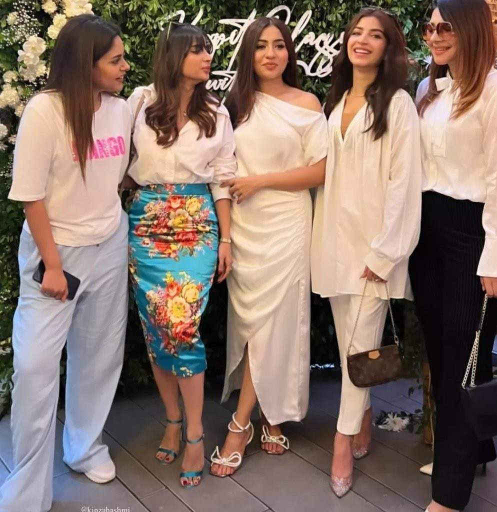 Saboor Aly's arrival at her makeup artist friend Sara Ali's cosmetics line brunch party