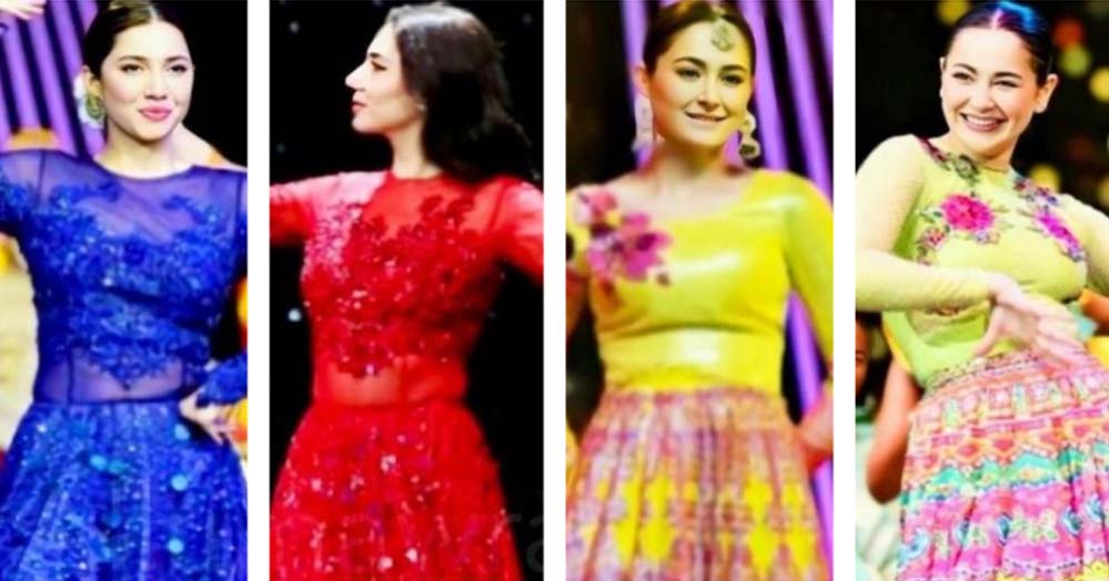 Fans' indication over dress repetition by Hania Aamir and Mahira Khan during their stage performances at 8th Hum Awards