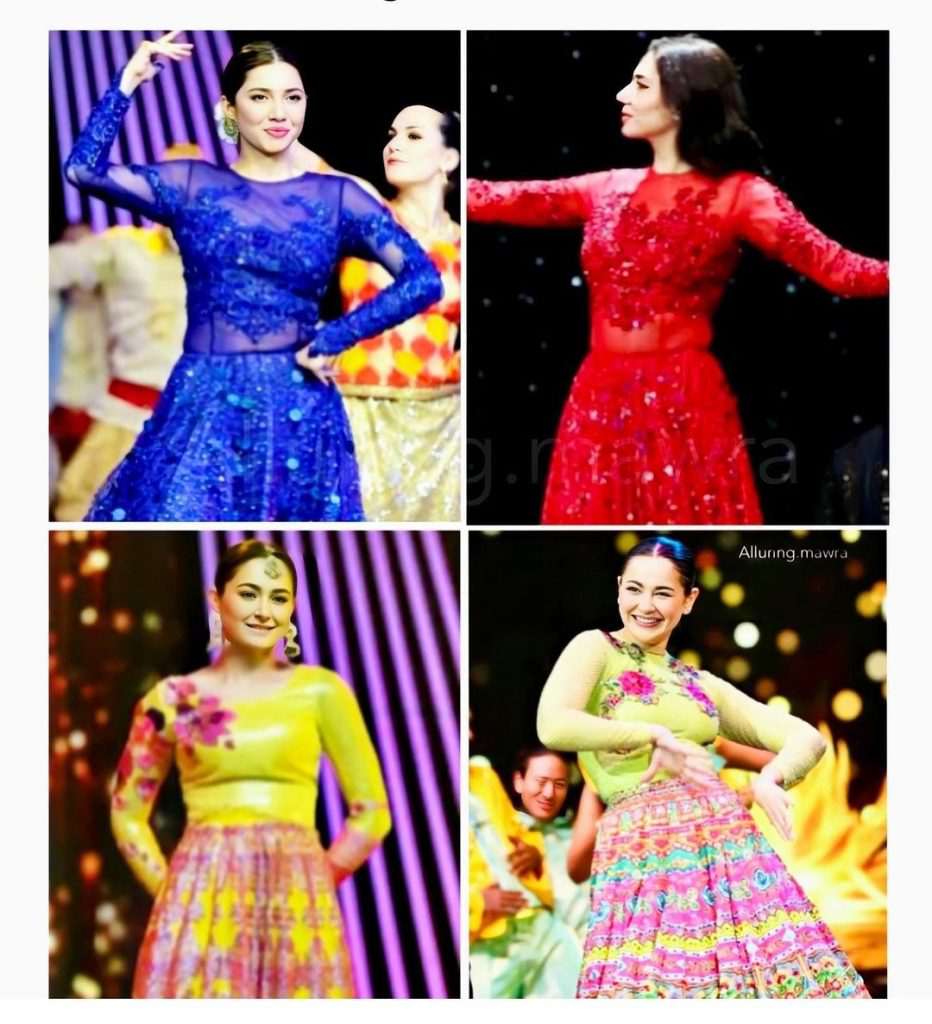 Fans' indication over dress repetition by Hania Aamir and Mahira Khan during their stage performances at 8th Hum Awards