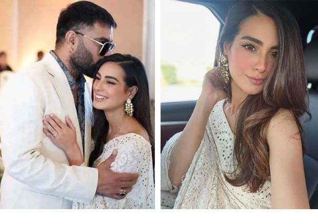 Iqra Aziz radiates beauty in white saree at friend's wedding
