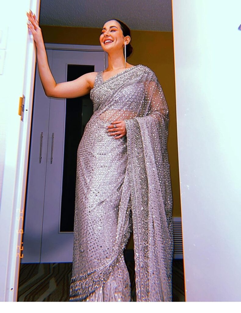 Hania Aamir glows in a radiant deep-neck saree